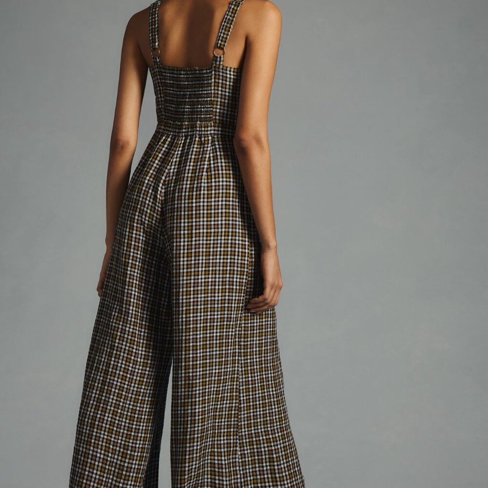 By Anthropologie Embroidered Plaid Jumpsuit NWOT Size XS (0) - Picture 2 of 12